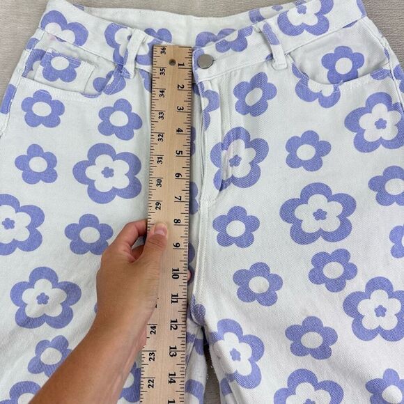 SHEIN Jeans Women’s L (10) White Purple High Rise Loose Baggy Floral Pants Retro - Picture 6 of 11